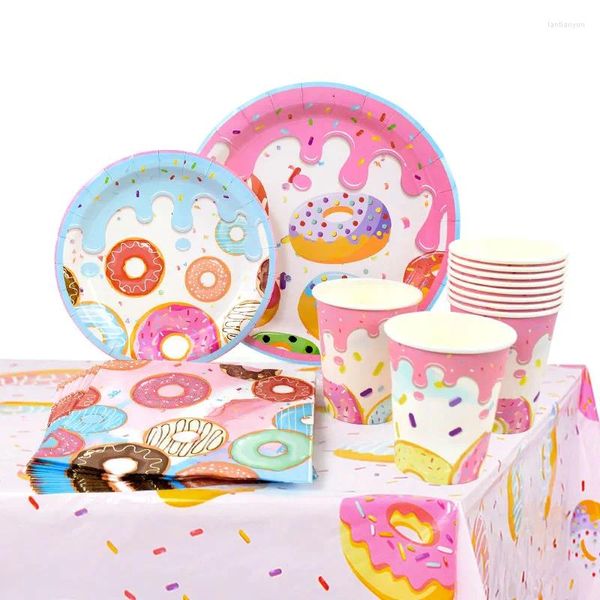 Stoviglie da tavolino da tavolo da ciambella per ciambelle per ciambella tavolo da cartone animato rosa tazza per bambini decorazioni per la festa di compleanno per bambini