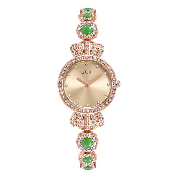 Fashion Watch, Damenwache, leichter Luxus, High-End-Gefühl, Jade und Stone Watch, Damens Full Diamond Quartz Waterdof Watch C1 C1