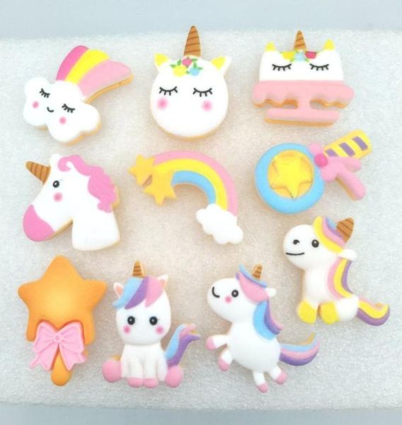 20pcslot Kawaii Unicorn Regenbogenstar Harz flacher Rücken Cabochon Scrapbooking Hair Bow Center DIY Accessoires Y01076350669