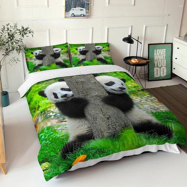 Conjuntos de cama Conjunto de tampa de edredão lençóis 3D PANDA FOLHAS PROTIMAS COM TEXTILES DE CASA DO CASAS DE CASAS DE CASAS MOLOS