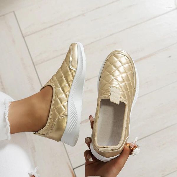 Sıradan Ayakkabı Kadın Altın Spor Ayakkabıları Moda Flat Sequins Yuvarlak Toe Loafers Lüks Anti-Slip Vulkanize Zapatillas