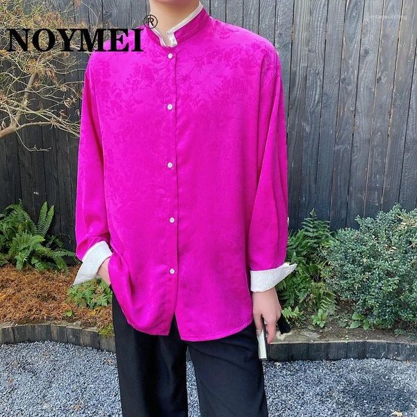 Camicie casual maschile noymei vintage cinese maschi patchwork con supporto color collare collare a maniche lunghe singola camicia a maniche lunghe