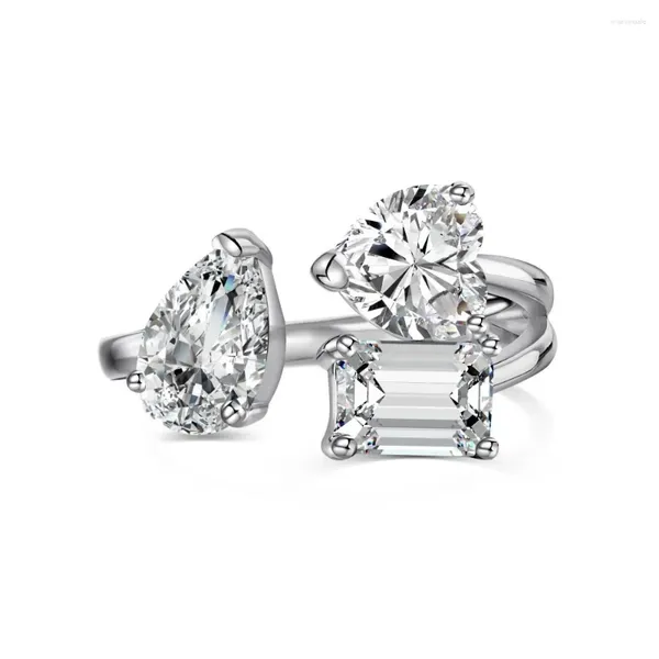 Ringos de cluster Wedding S925 Sterling Silver Ring para mulheres com amor geométrico e design de zircão incrustado