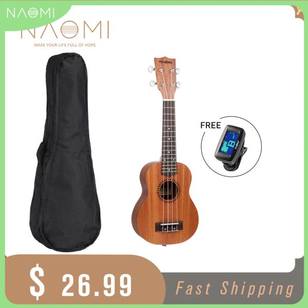 Cabos Naomi ukulele para iniciantes 21 polegadas Sapele Wooden Soprano Ukulele Kit com Tuner Pick Bag Hawaiian Guitar Christmas Gift