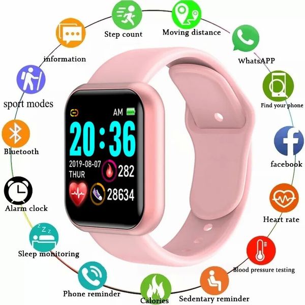 D20 Smart Watch Мужчины Женщины водонепроницаемые Bluetooth Sport Fitness Bracelet Herat Оцените кровь кислород Y68 Smart Band для Android IOS