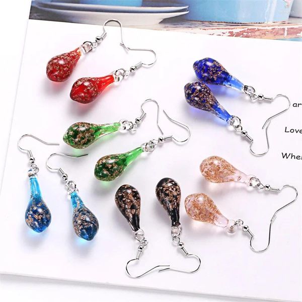 Dangle Ohrringe handgefertigt Murano Italien Millefiori Inspiration Goldener Sand Wasser Tränen Drop Glas Handwerk Schmuck Lampe