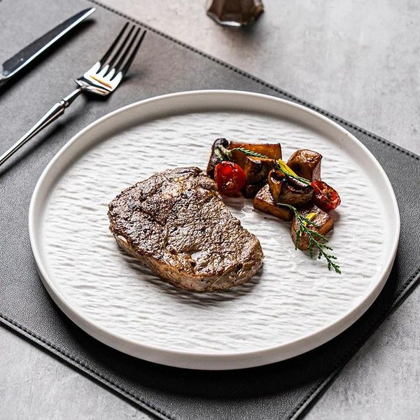 Piatti Ceramic Dinno Piatto Bianco Nero Round Steak Western Piatto da porto Resistente alla cucina di lusso Resistente alla cucina
