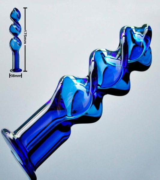 38mm Blue Screw Pyrex Glass Anal Dildo Butt Plug Crystal Penis Fake Penis Artificial Dick Toy sexo adulto para homens homens gays masturbação Y3478656