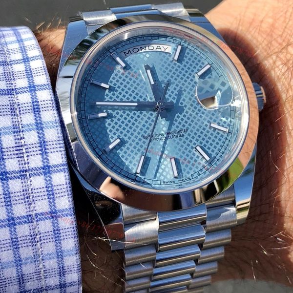 Оригинальный день президента Day Date Hate Designer Mens Watches Platine Ice Blue Автоматические движения. Начаты на наручные часы Diamond Luxury Rollex Watches для мужчин Montre Dhgate New