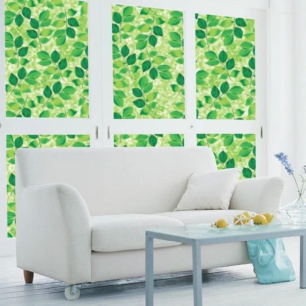 Adesivi per finestre foglia verde statica addicola statica porta scorrevole porta scorrevole in vetro pellicola per la privacy decorativa fai-da-te 45/75/90 cm x 200 cm