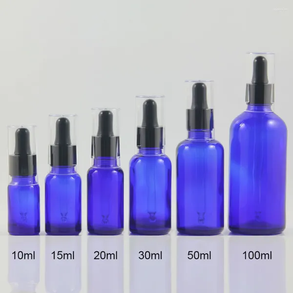 Garrafas de armazenamento por atacado 10 ml mini garrafa de gotas de vidro portátil com tampa transparente de recipientes de cosméticos de óleo essencial azul vazio