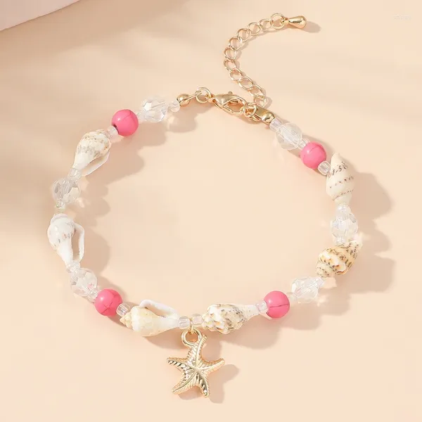 Braccialetti di fascino braccialetto conchiglie fatte a mano per donne alla moda dolce estate spiaggia rosa rosa perle regolabile gioiello bohémien regalo