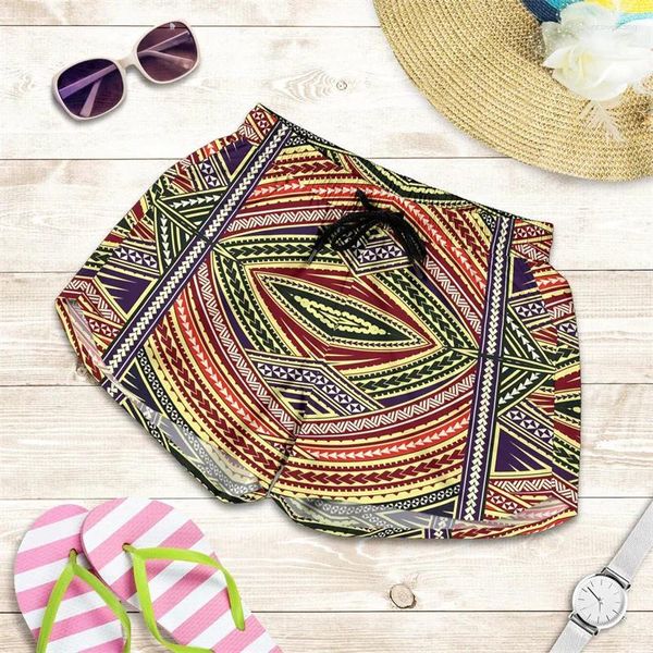 Shorts masculinos Havaí praia feminina Multicolor Polinésia Tribal 2024 NATAGEM GYME GIA