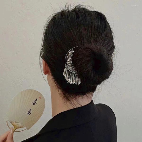 Clip per capelli Ethnic Bell Tassels Belling a forma di U Sound Moon Butterfly Pattern Teacca per donne Accessori Minimalist di gioielli alla moda