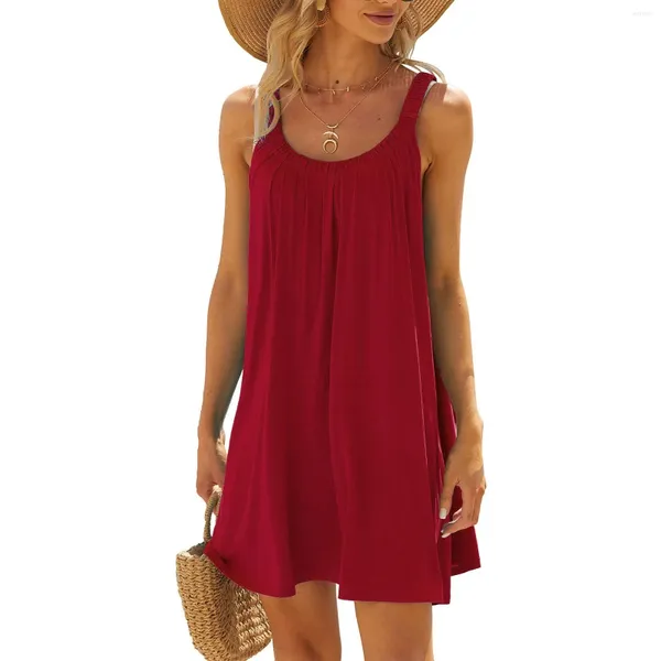 Vestidos de festa 2024 verão feminino feminino lixo sem mangas de vestido sólido cor boho casual roupa de praia vestidos para mujer