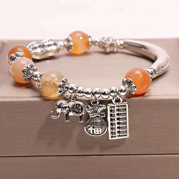 Instagram Nuovo stile cinese Colore primario Agate Crystal Female Bag di denaro per elefanti Pendant Small Bracciale Fresh Bracciale