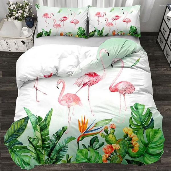 Set di biancheria da letto set di lusso flamingo rosso 3/4ps foglio di famiglia cover piumino cuscino per ragazzi camera da letto verde piatto da letto verde 3pcs