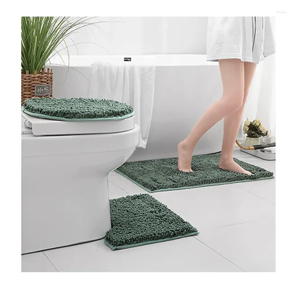 Tappetini da bagno 3pcs/set di tappeti da bagno Chenille set rettangolo tappeto igienico a forma di U e coperchio del coperchio a colore solido ad alta densità lavabile