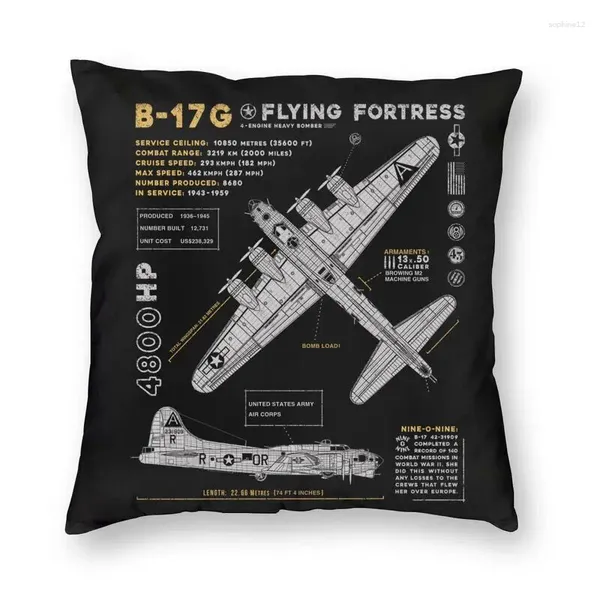 Cuscino vintage B-17 Flying Fortress Spitfire Fighter Fighter Aereo Aereo Aircraft Airplane Throw Case Dish Home Decor