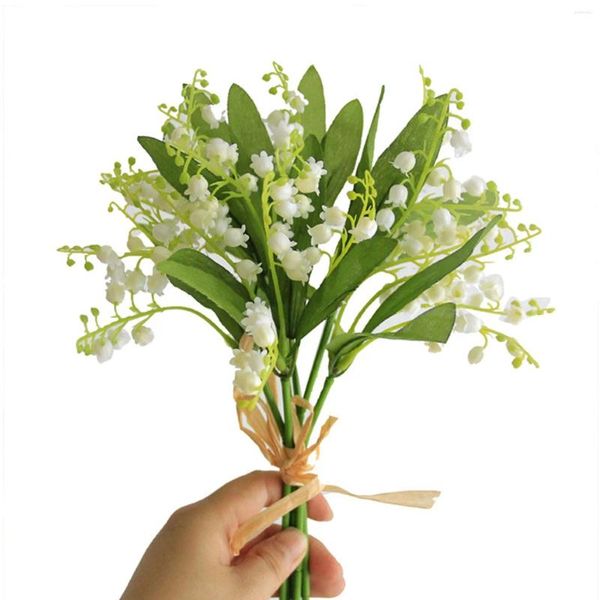 Dekorative Blumen Thanksgiving 6 PCs Künstliche Lilie des Valley Faux White Bell Wind Chime Orchideen Hochzeitsblume