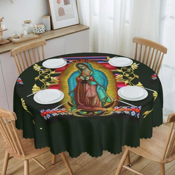 Tano de mesa Nossa Senhora de Guadalupe Virgem Mary Round Towloths de 60 polegadas Jesus México Capa cristã para cozinha