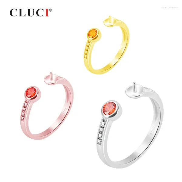 Cluster Rings Cluci 925 Серебряное серебро Простой дизайн для женщин -юбилейное жемчужное кольцо монтарь циркона SR2166SB
