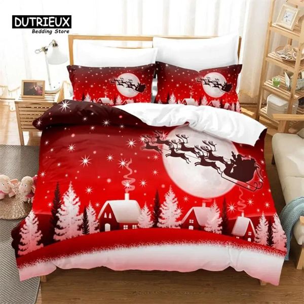 Bedding Sets Christmas Santa Duvet Capa Conjunto de trenó suave confortável respirável para quarto de quarto