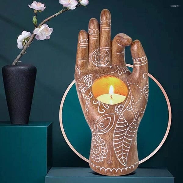 Titulares de vela Religião Buda Hand Geometria Flower Flow
