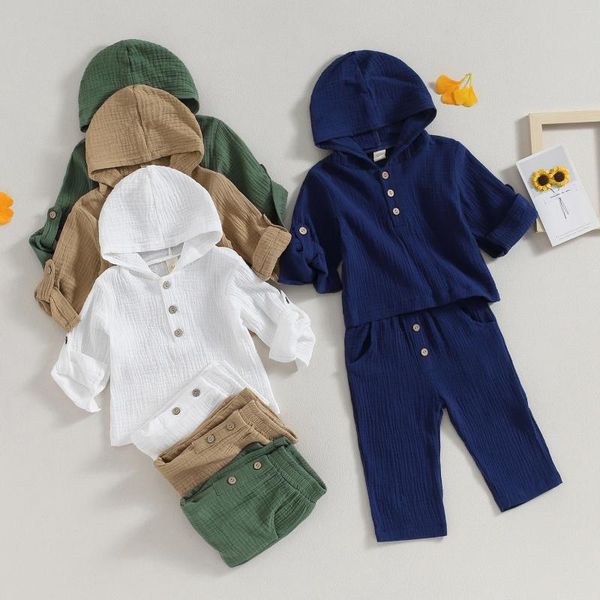 Одежда набор Pudcoco Maddler Kids Baby Boys 2pcs брюки с длинными рукавами кнопку с капюшоном и эластичная полоса 6m-4t