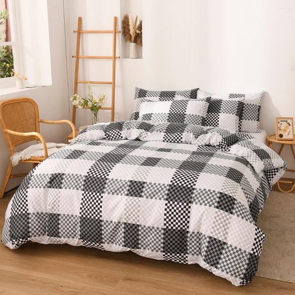 Bettwäsche -Sets Duvet Cover Set Quilt mit Kissenbezug Einfaches Gitter schwarz weißes reversible Bett Einfacher doppelter Bettdecke