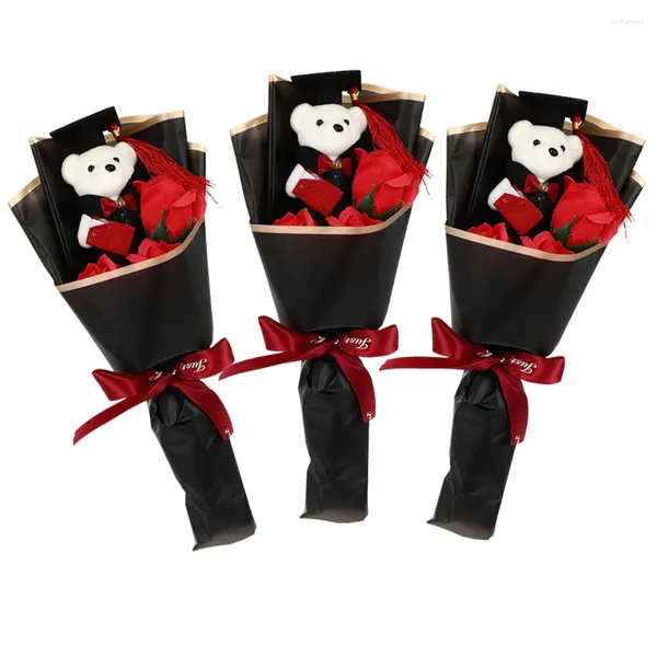 Flores decorativas 3 PCs Graduação Bouquet Gifts dela Rose Bear Flower Girl Presents Mini, obrigado