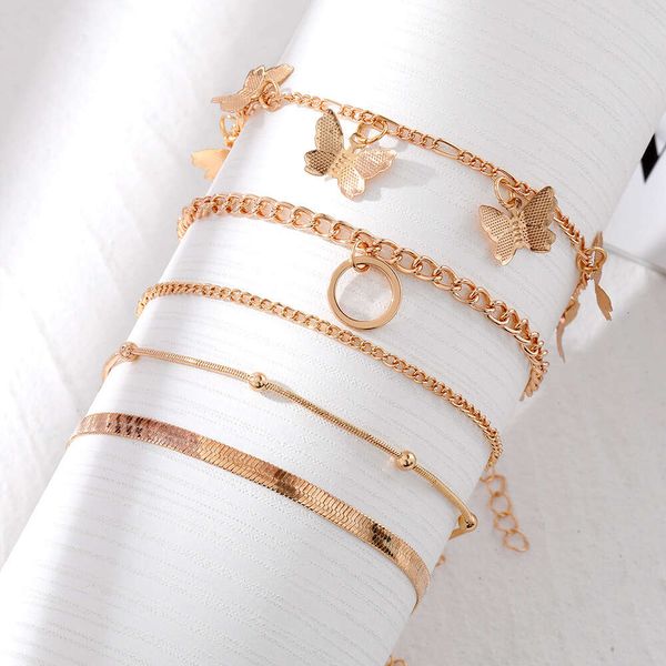 In lega multistrato alla moda e alla moda Nuovi gioielli, catena di perline in metallo farfalla, set di palme da cinque pezzi, braccialetto da donna
