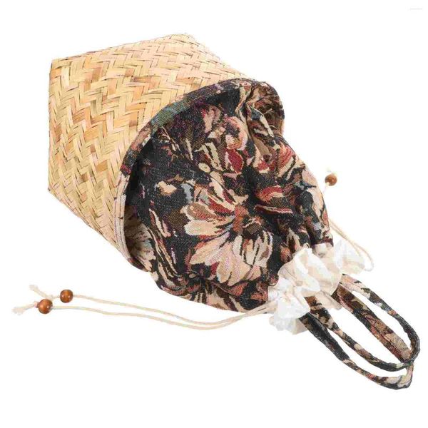 Sacos de armazenamento cesto decorativo impressão de piquenique cocô de pano de punho de cordão cesto vintage