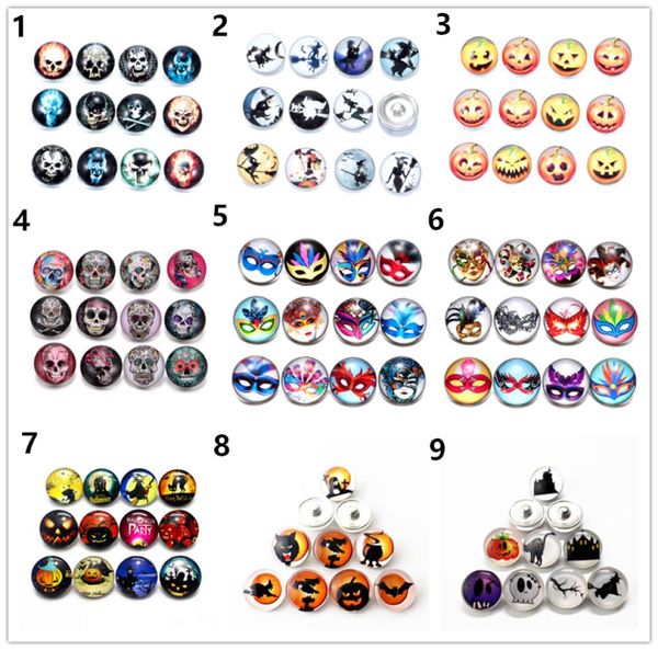 Moda 60pcslot Halloween Claspes Glass Snaps Button Button Skull Jewelry 18mm Ginger noosa Fit Fit Fit Colar Ring Acces77772309