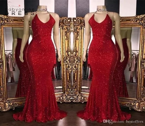 Новые блестящие красные блески платья для выпускного выпускного вечера русалка с длинными платья с низкой спиной арабская вечеринка BC10859277510