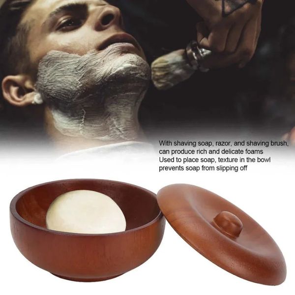 Tigela de barbear de madeira para homens portador de creme de espuma de barba úmida com sabonete de escova de barba de tampa fácil limpo durável