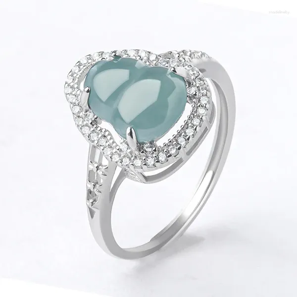 Clusterringe Real 925 Sterling Silber Ring für Frauen Inlay Jadeit Green Gourd Special Chalcedon US Größe 5-9 Schmuckgeschenk