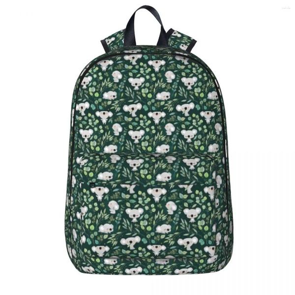 Sırt çantası koala ve okaliptüs deseni yeşil büyük kapasiteli öğrenci kitap çantası omuz dizüstü bilgisayar sırtlı moda seyahat