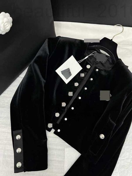 Jackets Women Designer Sul de petróleo duplo de peito pequeno 2024 novo casaco perfumado de veludo de seda emendado para mulheres ux5i