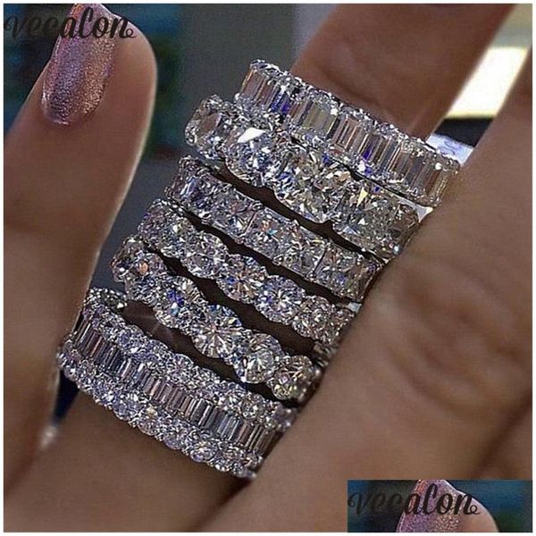 Anéis Vecalon 8 Styles Luster Promise Band Ring 925 Sterling Sier Diamond Engagement for Men Men Jewelry Drop Delivery Otlra