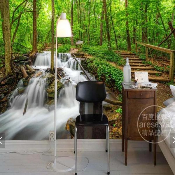 Tapeten Wallpaper 3d Wandbild für grüne Wälder Waldbrücke Wasser Fluss Wasserfall Wohnzimmer Schlafzimmer TV Backgroud Taper Taper Roll Sondergröße