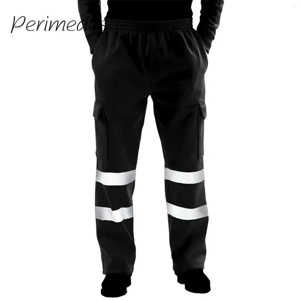 Calça masculina Faixa refletiva 2024 Trabalhador de saneamento uniforme calça de verão lã de velo esportivo casual leis -modalonas