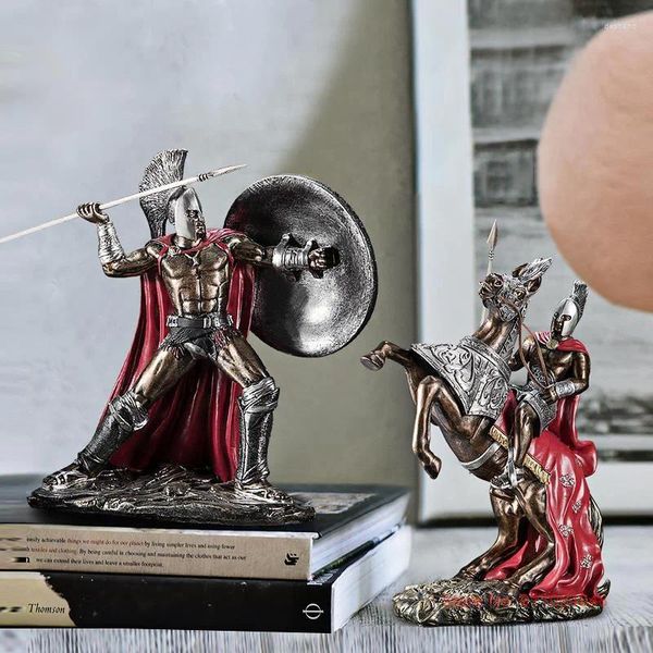 Dekorative Figuren der alten römischen spartanischen Kriegerstatue Harz Craft Antike Griechische Gott der Kriegskulptur Held Figur Modell Vintage Home