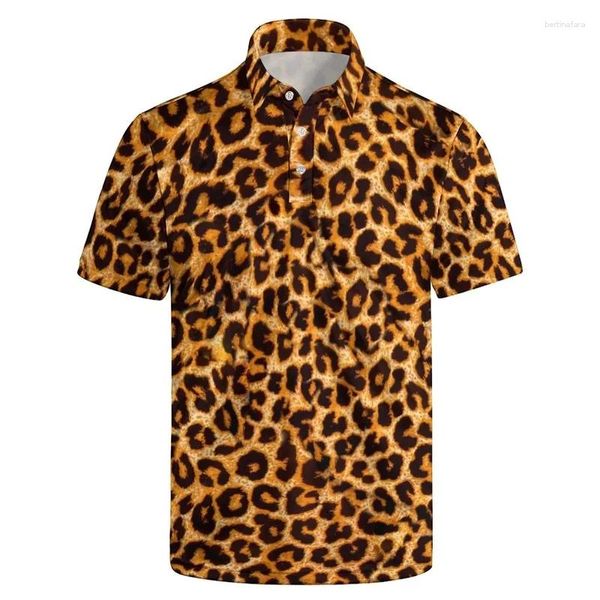 Erkek Polos Leopar İnek Doku Grafik Polo Gömlek Erkekler için 3D Baskı Kısa Kollu Yaz Gevşek Düğmesi Tavan Tees Casual Street T-Shirts