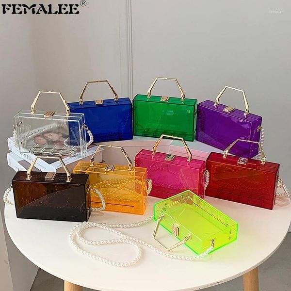 SOLDI PERCHIO 2024 Summer Box trasparente borse per gelatina per donne Clear Pvc Pearl Chains Mini Crossbody Pulses Fashion Mujer SAC