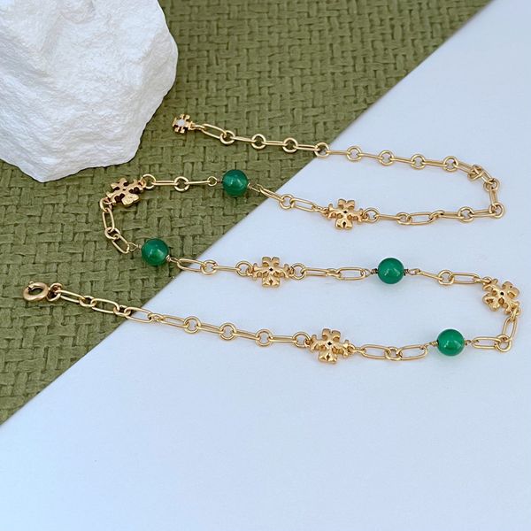 Klassische einfache Designer -Choker -Halsketten für Frauen TB Brand Grüne Perlen Link Kette Buchstaben Sailorom Wale Goth Schwester Chokers Halskette Schmuck