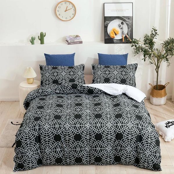 Bettwäschessätze Kreis Geometrisch schwarz -weiß -set Kingsize Moderne Kunst Bettdecke Nordic Bett 3D Quilts Bettwäsche