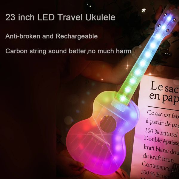 Cavi da 23 pollici ukulele LED LED LUMINUNO UKULELE Concerto trasparente in policarbonato trasparente Outdoor Smart Ukulele con borsa ukelele