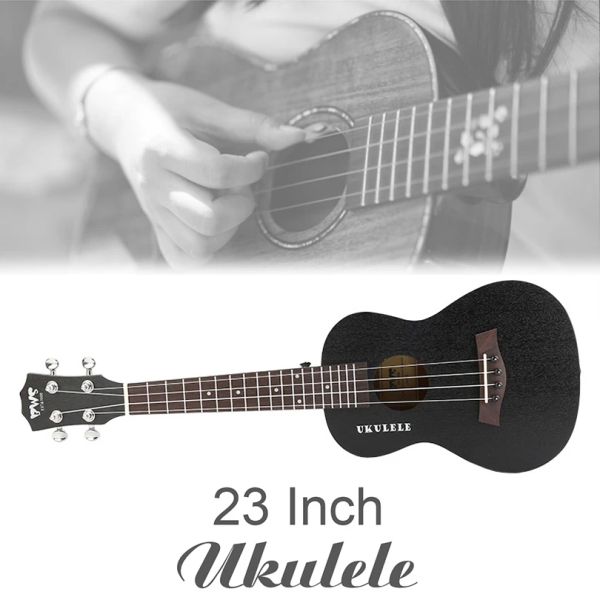 Gitarre 23 Zoll Konzert Ukulele Holz Black Hawaiian Gitarre vier String Gitarre Mahagoni Wood Ukelele für Geburtstags Weihnachtsgeschenke