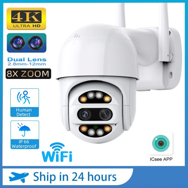 Система 8 -мегапиксельной с двойной линзой Wi -Fi Ptz Camera 8x Zoom Security Video Surveillance IP Camera 4K AI Human Detection Беспроводная камера на открытом воздухе дома